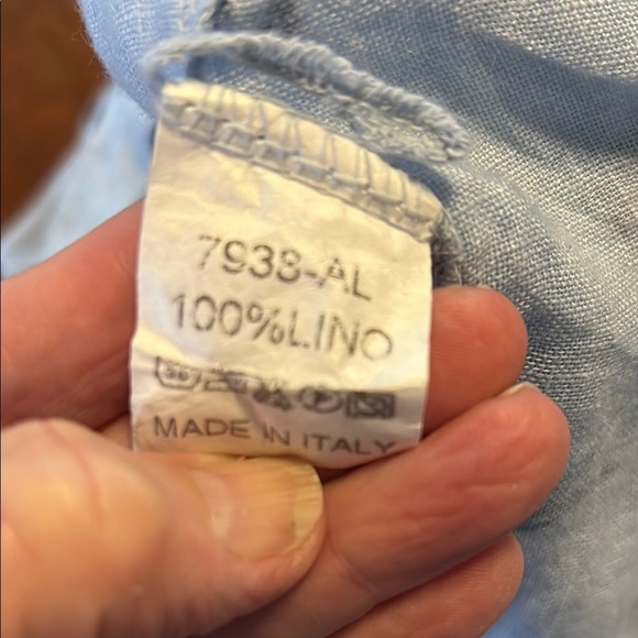 Chic Light Blue Linen Floral Blouse Made in Italy - Picture 10 of 10